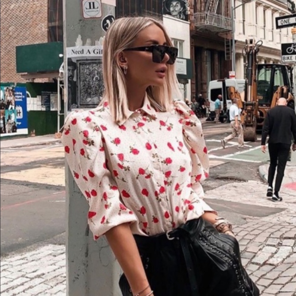 Zara floral print puff sleeve blouse large - Picture 2 of 7